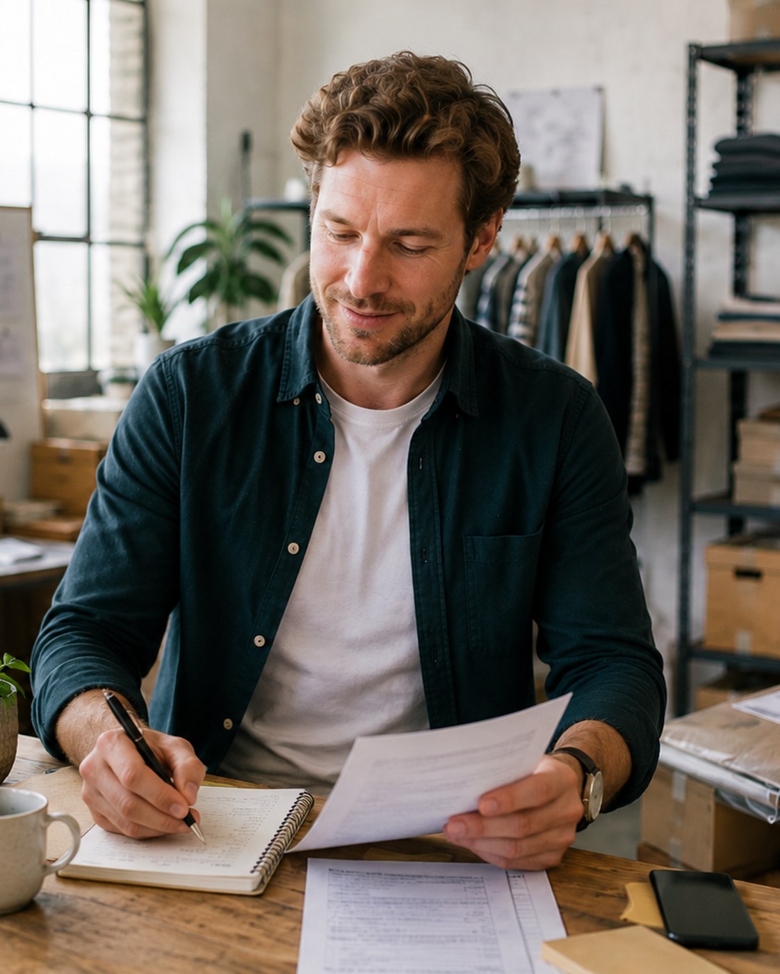 Person reviewing utility account paperwork.